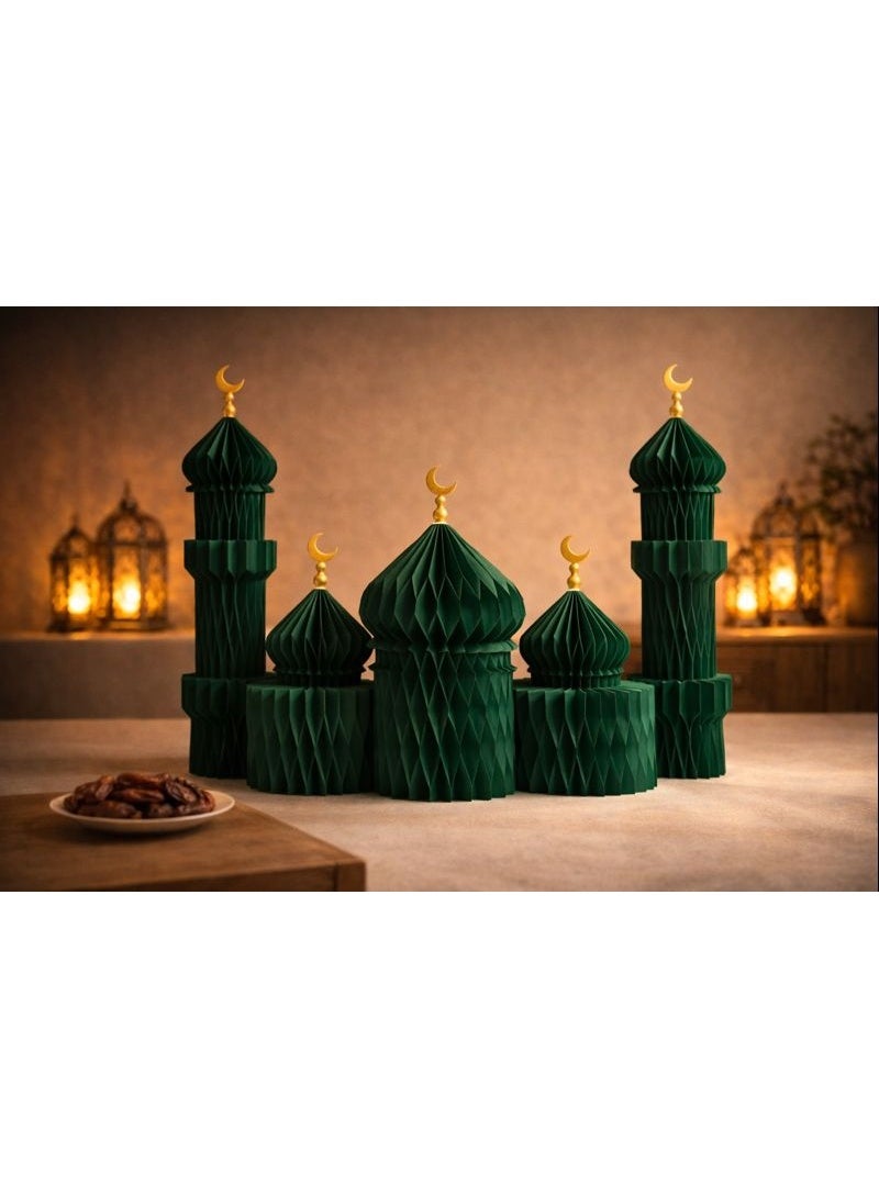 Green Honeycomb Mosque Decor Set Ramadan & Eid Islamic Table Decoration - Image 5